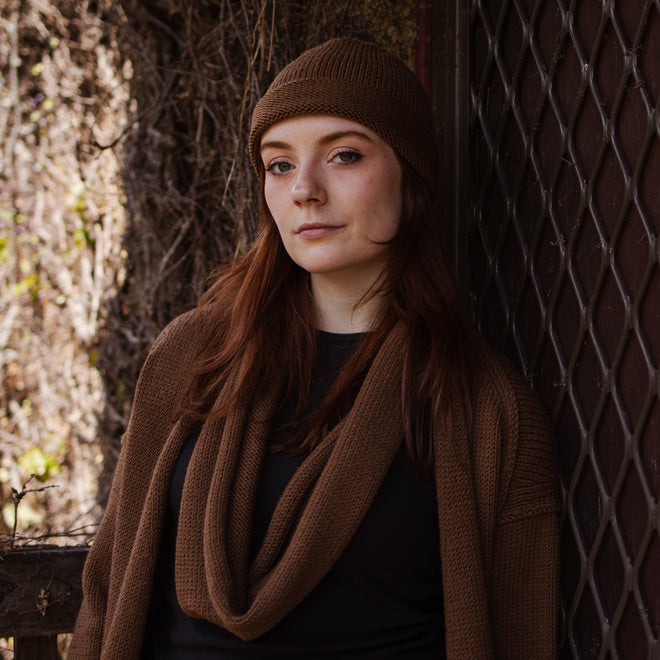 Nutmeg, Cuffed Beanie and Caroline Infinity Loop Scarf