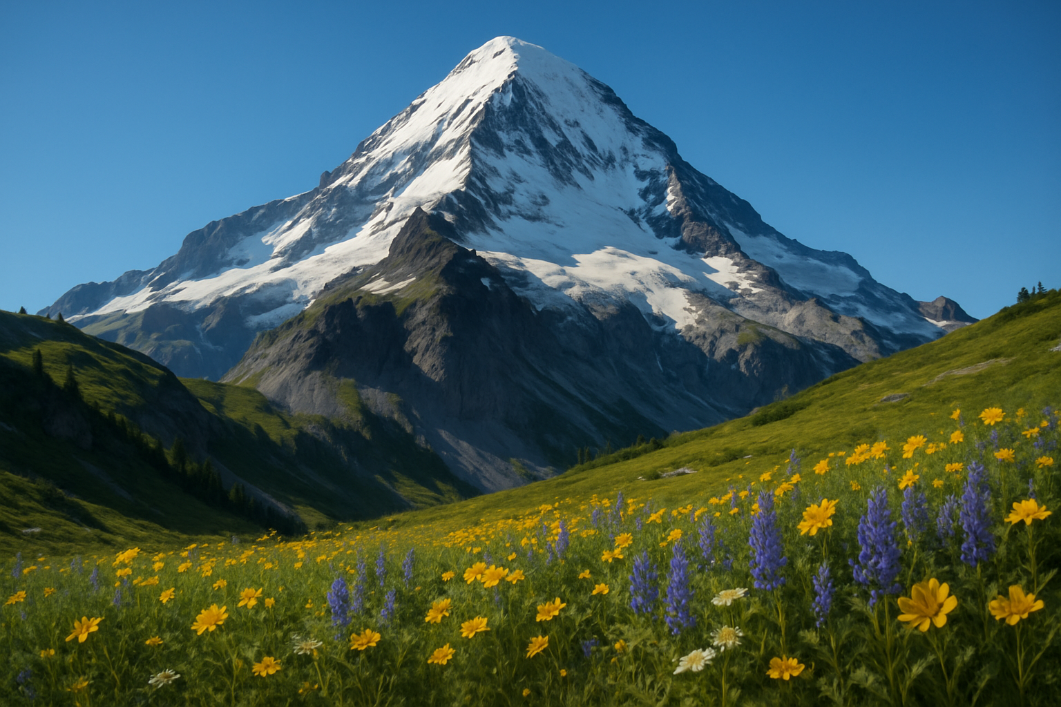 The north face of Aoraki/Mt Cook from a fiend of spring wild flours