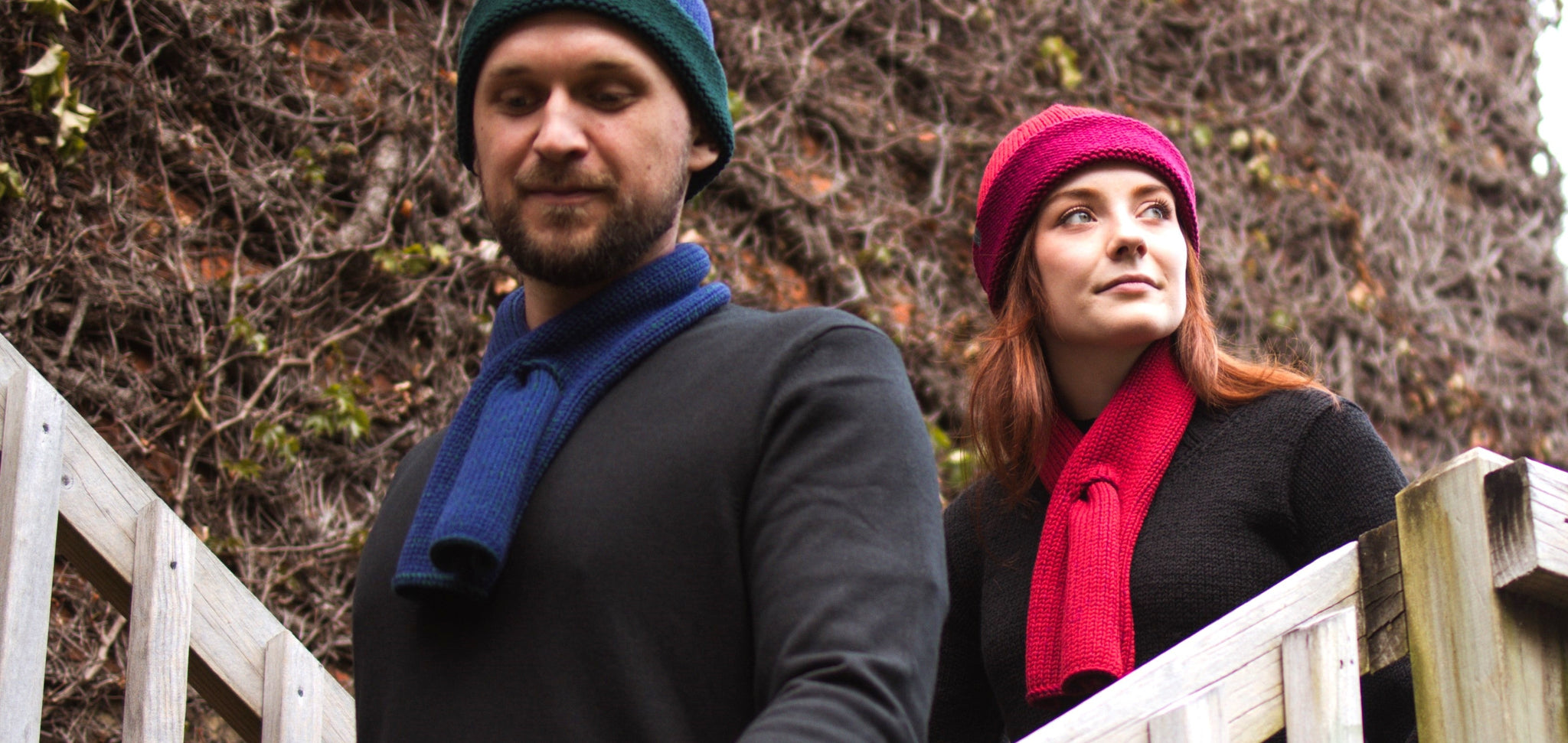 Lauren& Ben Wearing Scarves on stairs