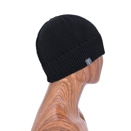 Profile view of a Pitch Black classic Ruapehu beanie