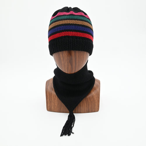 Stripe No1 Classic Françoise Beanie Tassel Scarf Combo (Front)