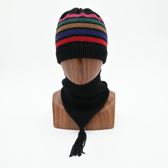 Stripe No1 Classic Françoise Beanie Tassel Scarf Combo (Front)