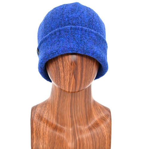 Felted Wool Malibu Blue knitted Toque on a wooden mannequin head