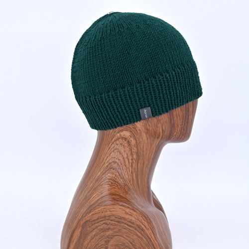Profile view of a Sherwood Green classic Ruapehu beanie