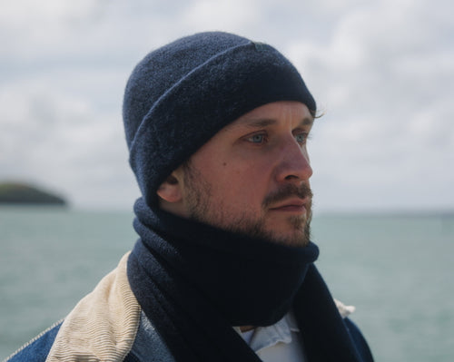 A Sub-21 cuffed and felted Toque in Midnight Navy
